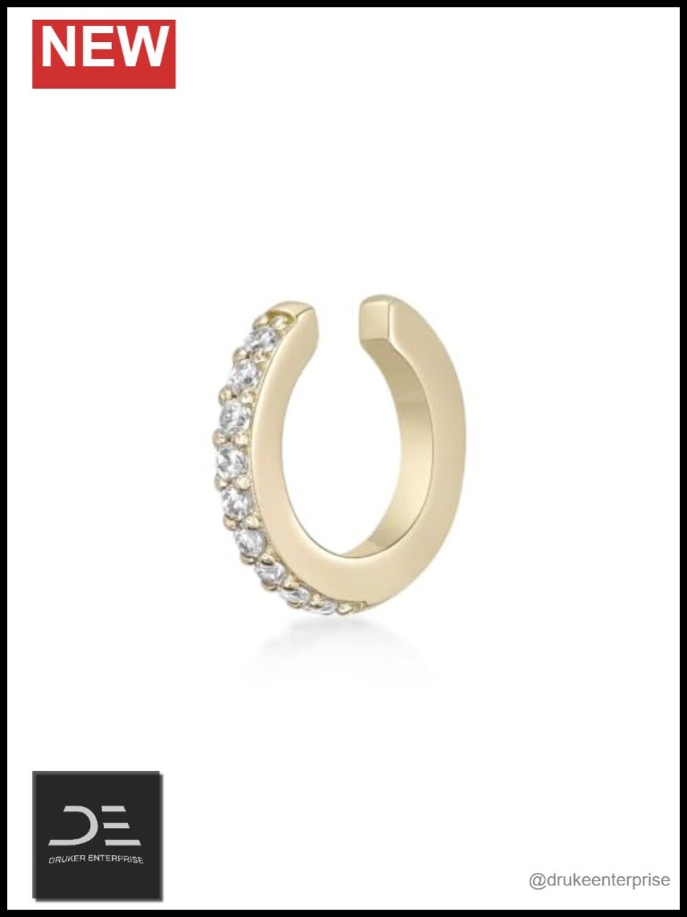 Lab Grown Diamond Huggie Ear Cuff 18k Gold Plated 925 Sterling Silver Non